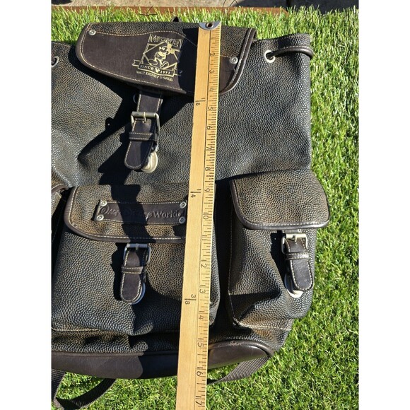 Vtg Walt Disney World Large Rucksack Backpack Brown Faux Leather 3 Pockets - Picture 4 of 16